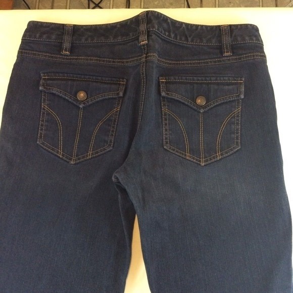 Loft Boot Cut Slim Mid-Rise Womens Jeans Size 10 Dark Wash inseam 29 Button - Picture 6 of 12